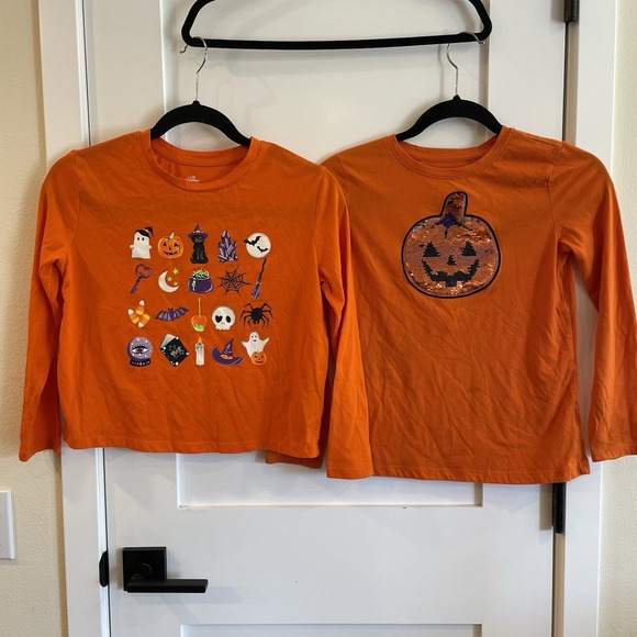 Halloween Costumes Other - BOGO Girls Tee T-Shirt L Halloween Fall Pumpkin Witch Ghost Orange Long Sleeve